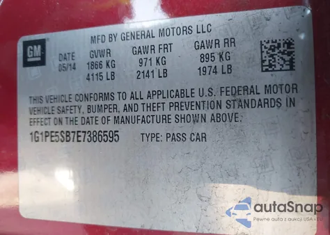 2014 Chevrolet Cruze 2Lt Auto from USA, damaged, VIN 1G1PE5SB7E7386595